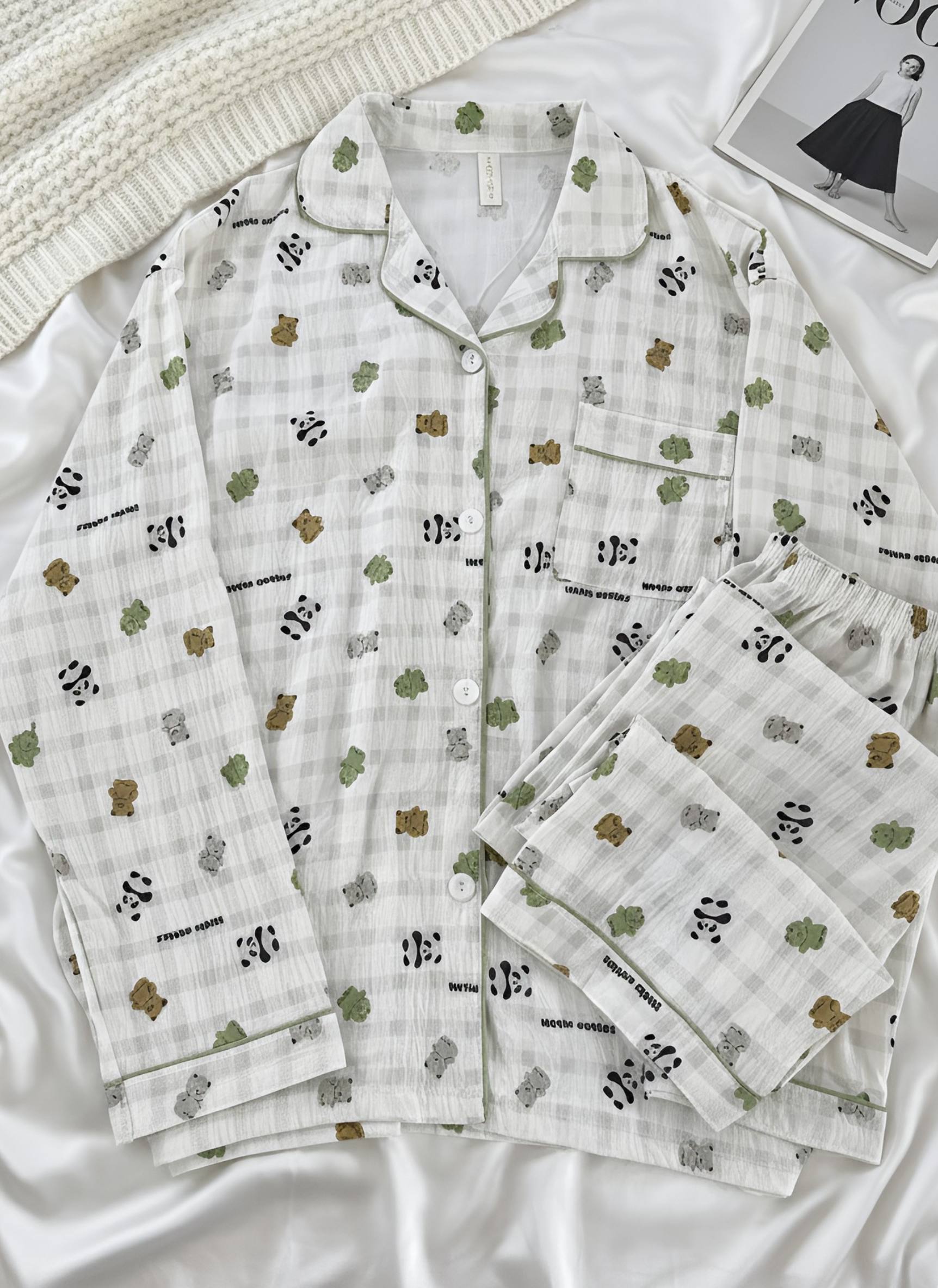 آستین بلند پاندا چهارخونه سبز