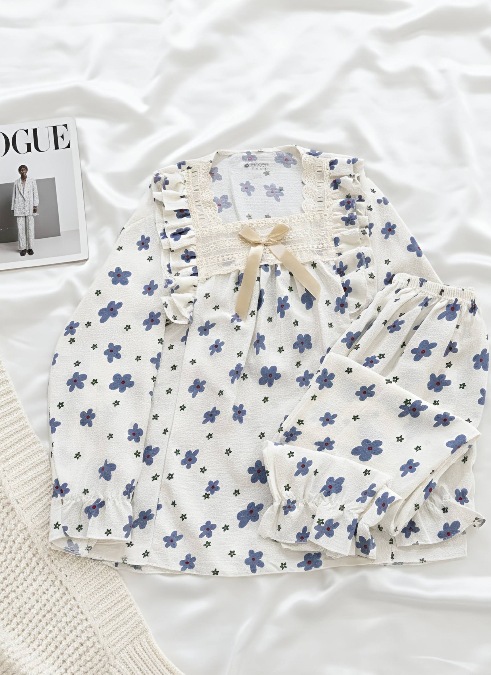 کریشه آستین بلند گل آبی